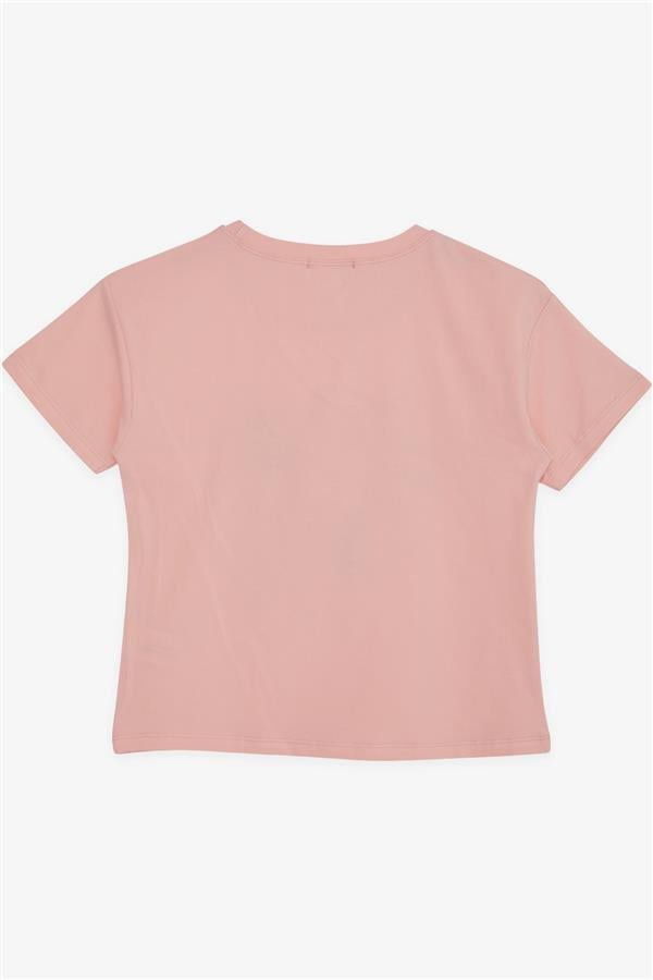 Girls' T-Shirt with Floral Print, Salmon (Ages 9-12)
