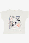 Girls' T-shirt with Floral Print and Sequins, Off-White (Ages 10-16)