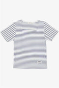 Girls' Striped Square Neck T-Shirt with Emblem, White (Ages 9-14)