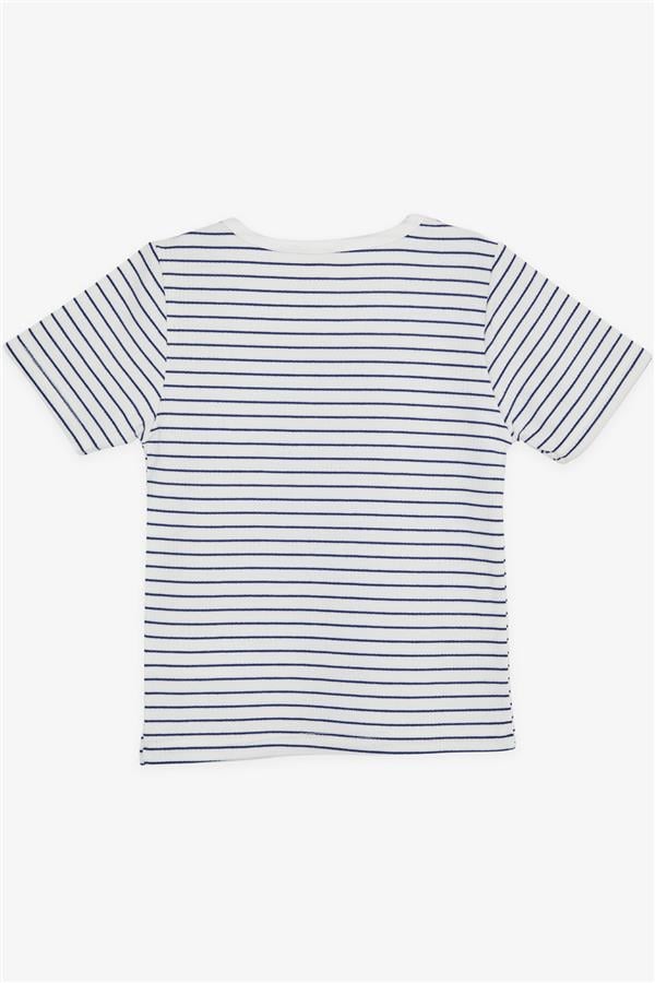 Girls' Striped Square Neck T-Shirt with Emblem, White (Ages 9-14)