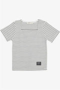 Girls' Striped Square Neck T-Shirt with Emblem, Ecru (Ages 9-14)