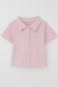 Girls' Crop T-Shirt, Snap Button, Ribbed, Pink (Ages 9-14)