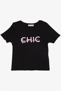 Girls' Crop T-Shirt with Text Print, Black (Ages 8-14)