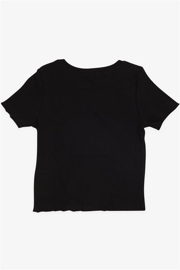 Girls' Crop T-Shirt with Text Print, Black (Ages 8-14)