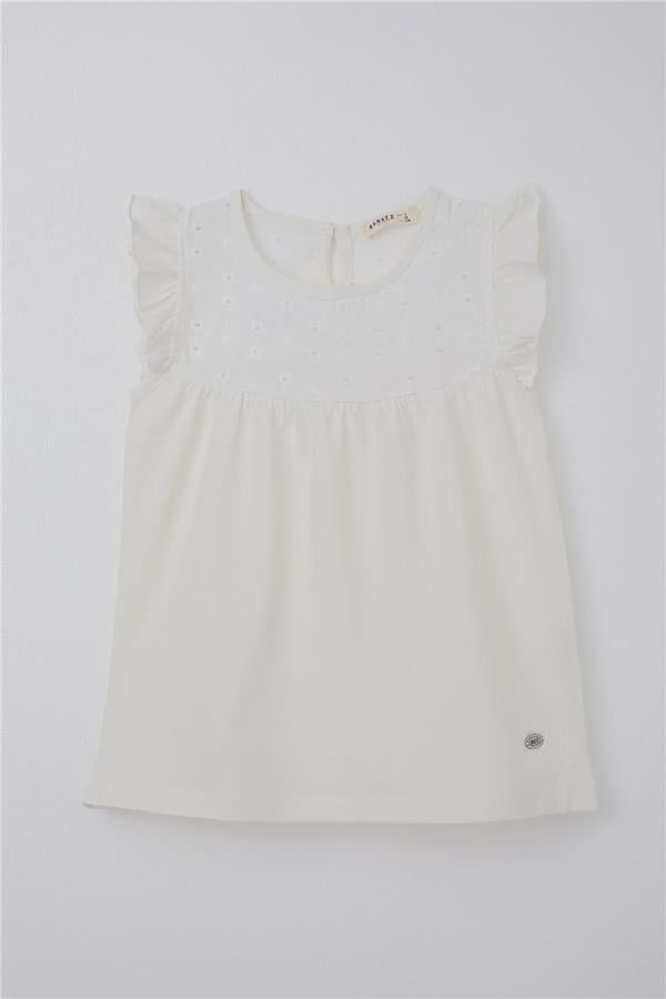 Girls' Lace T-Shirt, Off-White (Ages 4-8)