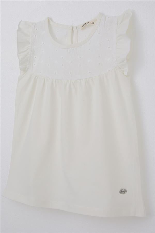 Girls' Lace T-Shirt, Off-White (Ages 4-8)
