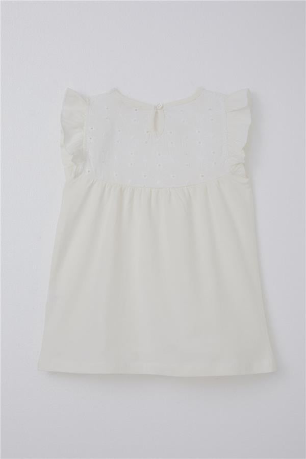 Girls' Lace T-Shirt, Off-White (Ages 4-8)