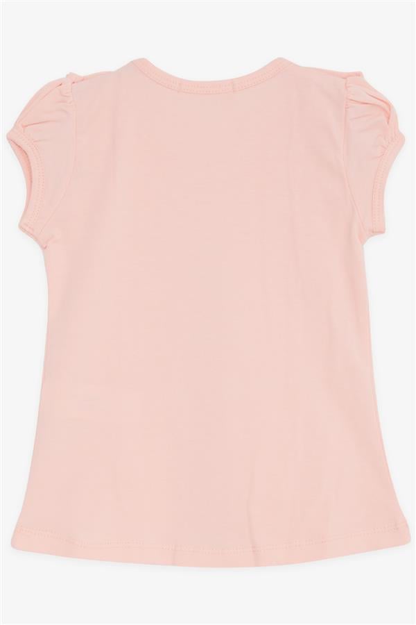 Girls' T-shirt with Ruffles and Lace Embroidery, Salmon Color (Ages 3-8)