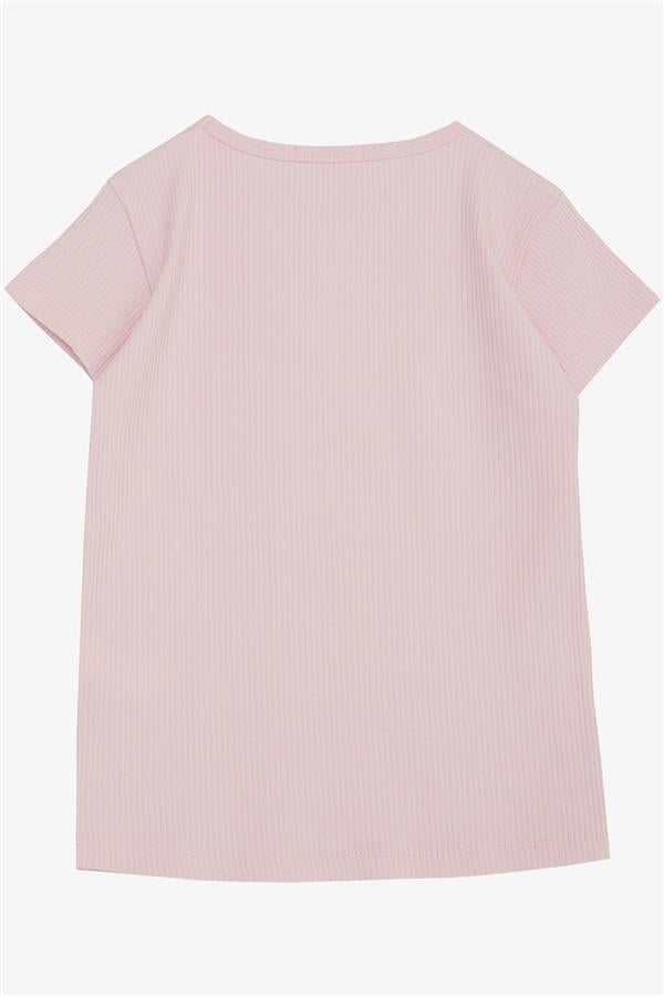 Girls' T-shirt with Lace Trim, Pink (Ages 4-8)