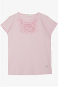 Girls' T-shirt with Lace Trim, Pink (Ages 4-8)