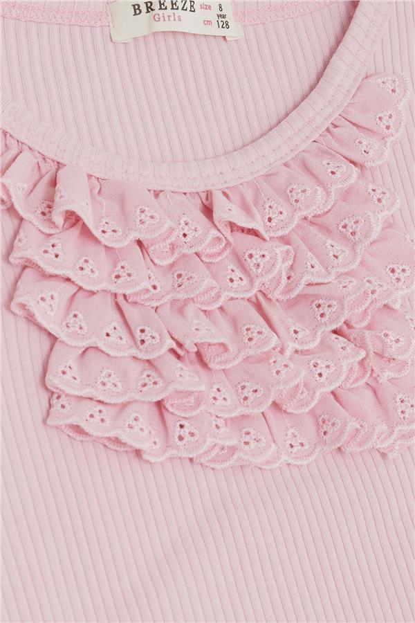 Girls' T-shirt with Lace Trim, Pink (Ages 4-8)