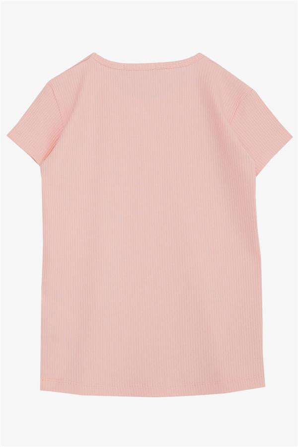 Girls' T-Shirt with Lace Trim, Salmon Pattern (Ages 4-8)