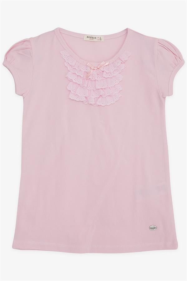 Girls' Lace T-Shirt, Powder Pink (Ages 4-8)