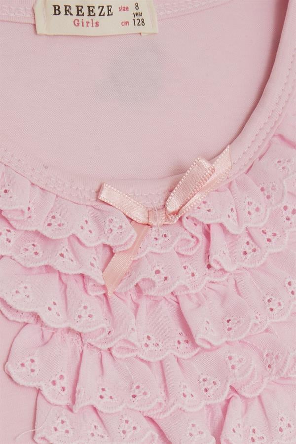 Girls' Lace T-Shirt, Powder Pink (Ages 4-8)