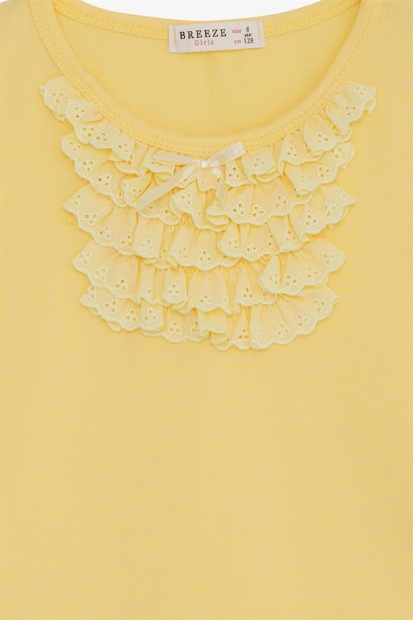 Girls' T-shirt with Lace, Yellow (9 Months-4 Years)