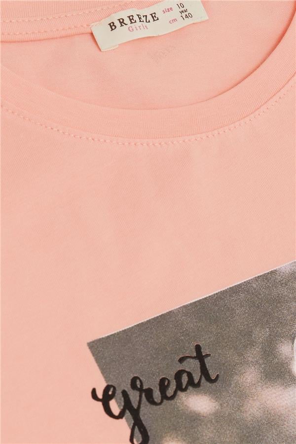 Girls' T-Shirt with Cool Girl Print, Salmon Design (Ages 8-14)