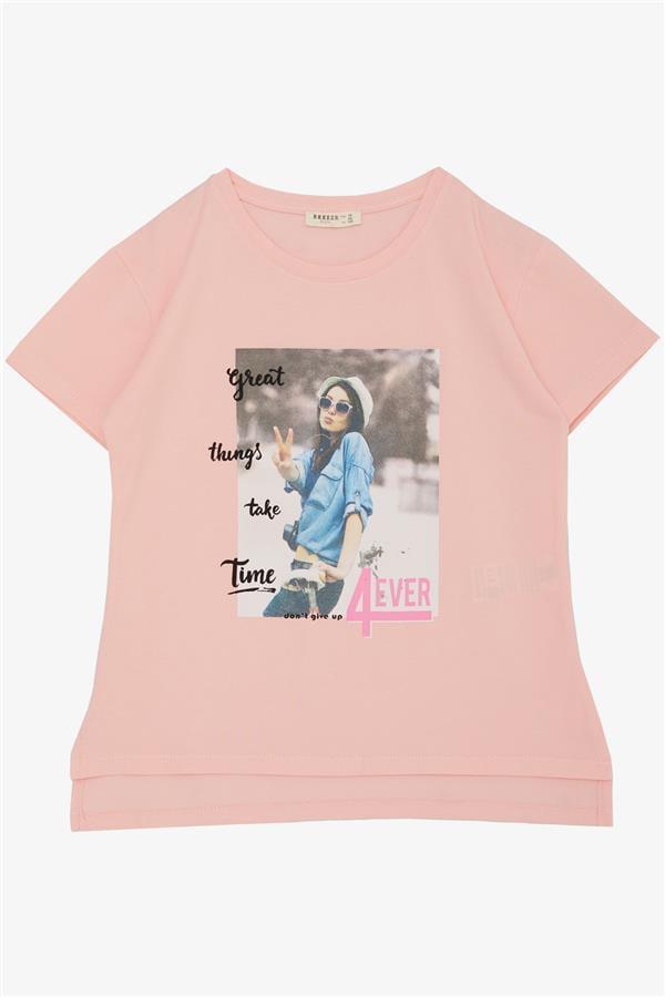 Girls' T-Shirt with Cool Girl Print, Pink (Ages 8-14)