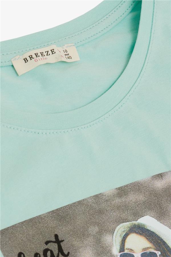 Girls' T-Shirt with Cool Girl Print, Aqua Green (Ages 8-14)