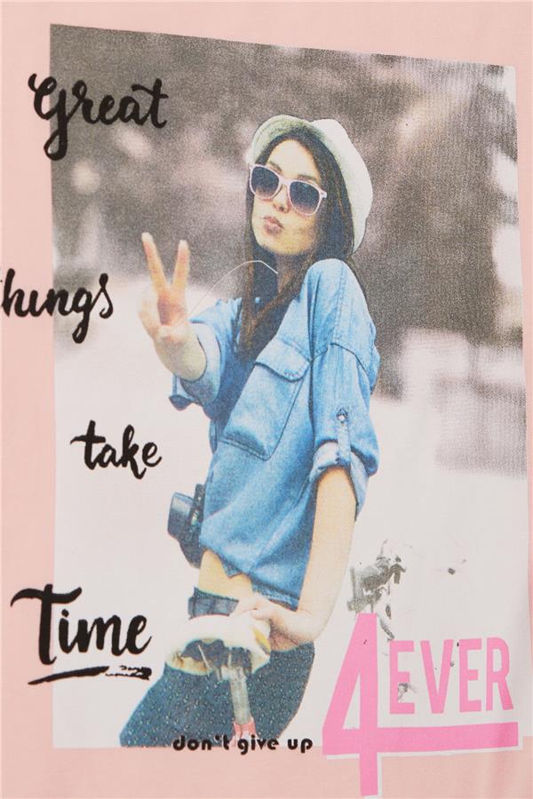 Girls' T-Shirt with Cool Girl Print, Pink (Ages 8-14)