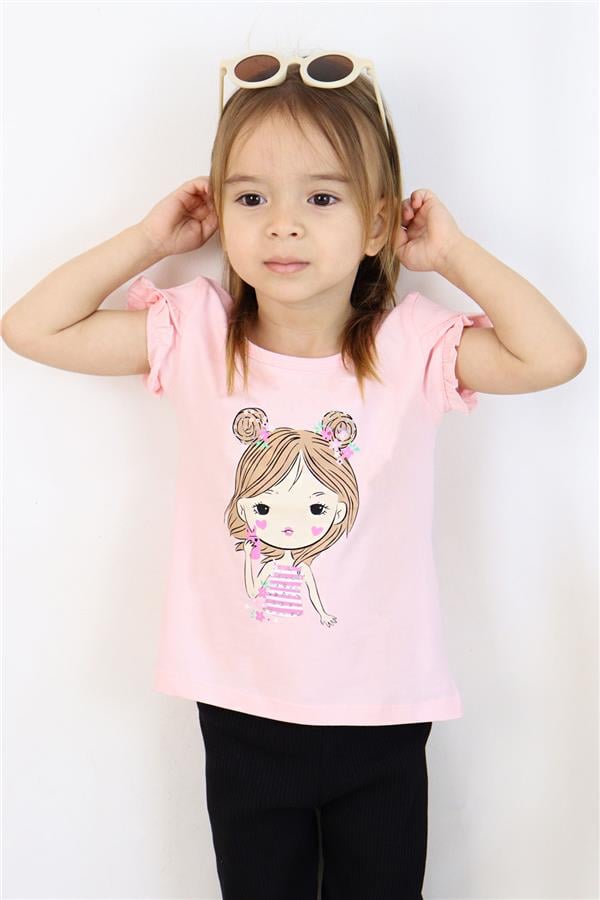 Girls' T-Shirt with Cool Girl Print, Pink (Ages 2-4)