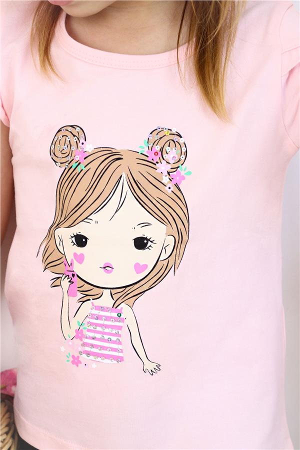 Girls' T-Shirt with Cool Girl Print, Pink (Ages 2-4)