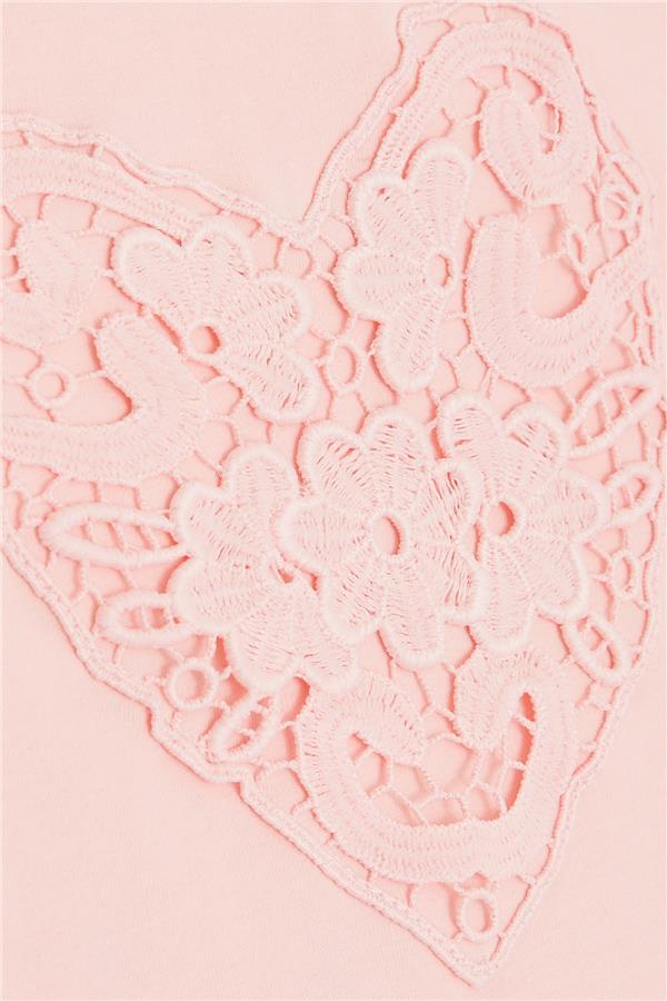 Girls' Pink T-Shirt with Heart and Flower Embroidery (Ages 4-8)