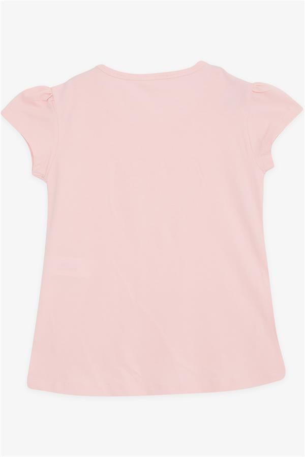 Girls' Pink T-Shirt with Heart and Flower Embroidery (Ages 4-8)