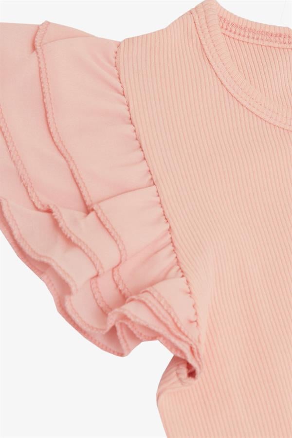 Girls' T-shirt, Belt Length, Crepe Fabric, Ruffled Sleeves, Salmon (Ages 3-7)