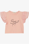 Girls' T-shirt, Belt Length, Crepe Fabric, Ruffled Sleeves, Salmon (Ages 3-7)
