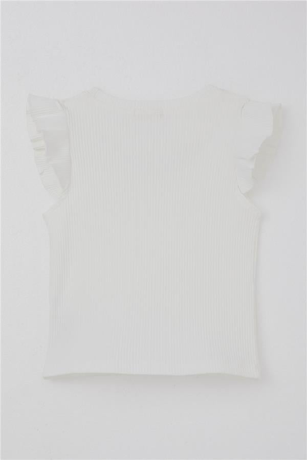 Girls' T-Shirt with Belt Collar and Chain Accessory, Ecru (Ages 9-14)