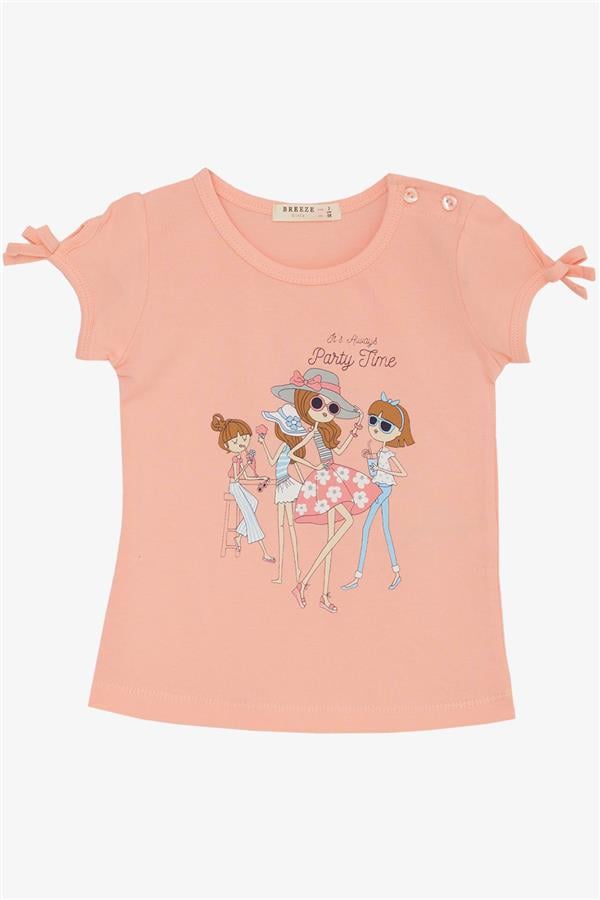 Girls' T-Shirt Party Time Happy Girls Print Salmon (Ages 2-5)