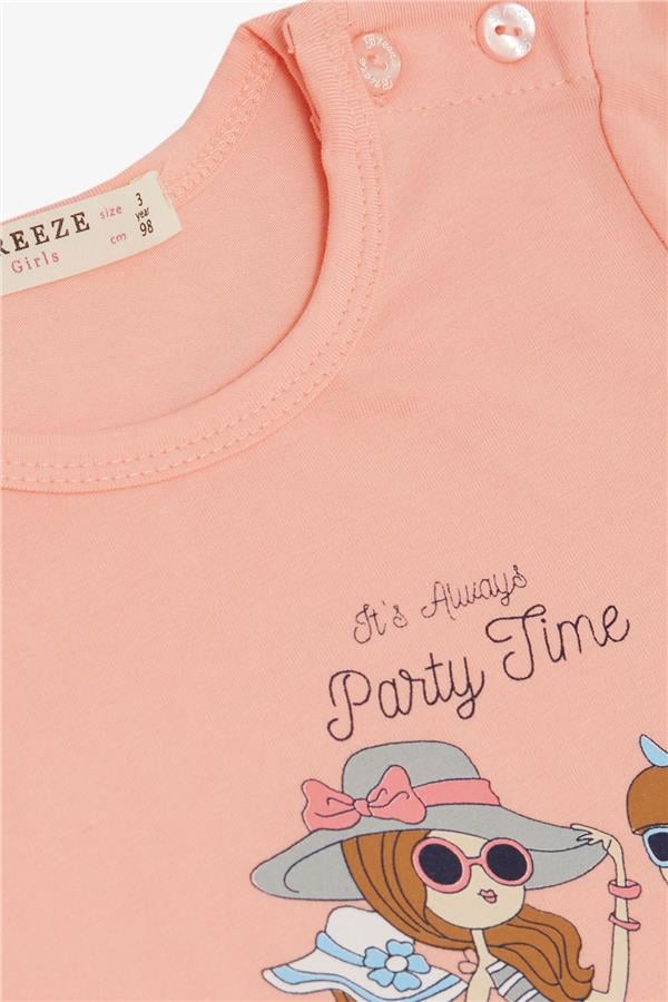 Girls' T-Shirt Party Time Happy Girls Print Salmon (Ages 2-5)