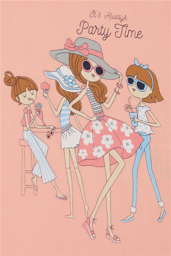 Girls' T-Shirt Party Time Happy Girls Print Salmon (Ages 2-5)