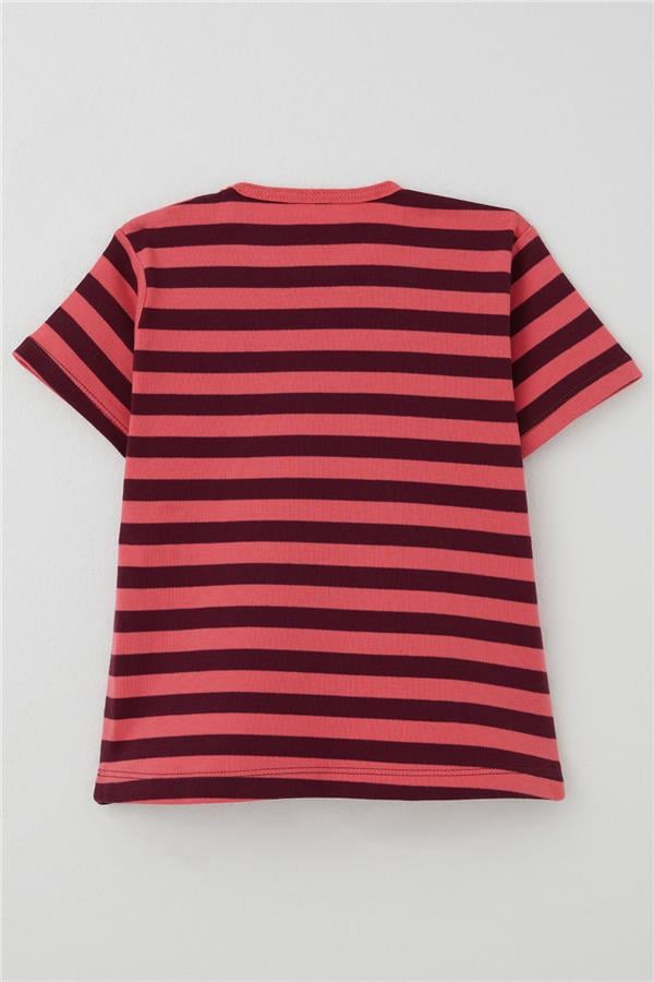 Girls' Striped T-Shirt, Coral Design (Ages 1-4)