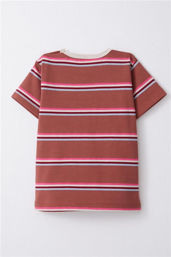 Girls' T-Shirt, Striped Terracotta (Ages 1-4)