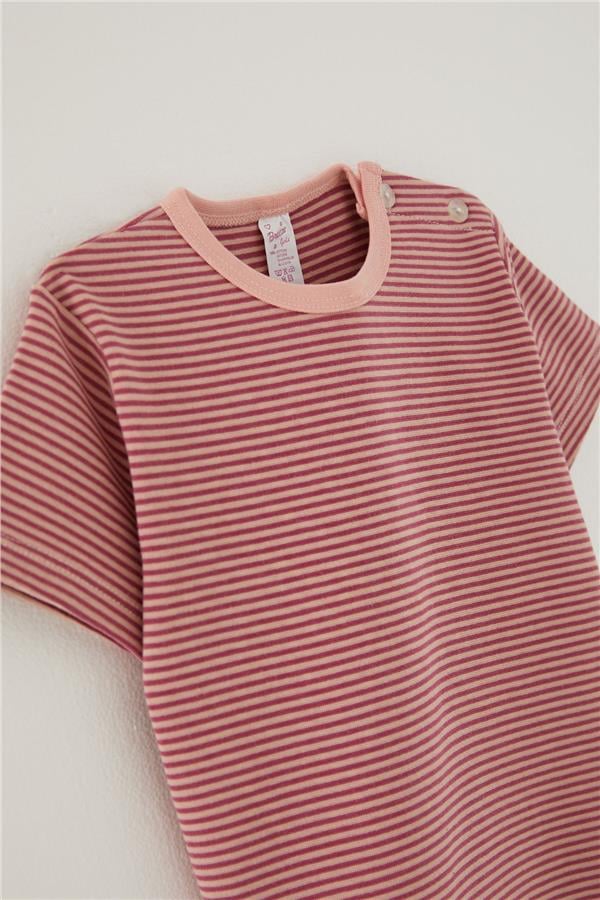 Girls' Striped T-Shirt, Rose Pink (Ages 1-4)