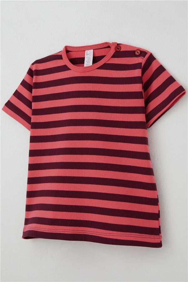 Girls' Striped T-Shirt, Coral Design (Ages 1-4)