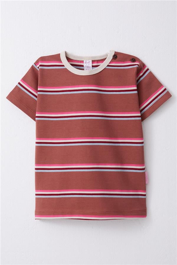 Girls' T-Shirt, Striped Terracotta (Ages 1-4)