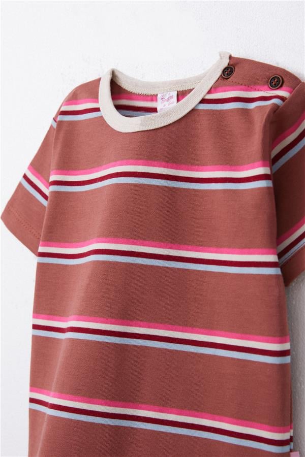 Girls' T-Shirt, Striped Terracotta (Ages 1-4)