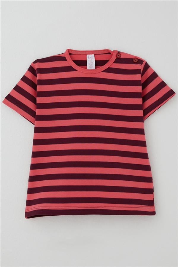 Girls' Striped T-Shirt, Coral Design (Ages 1-4)