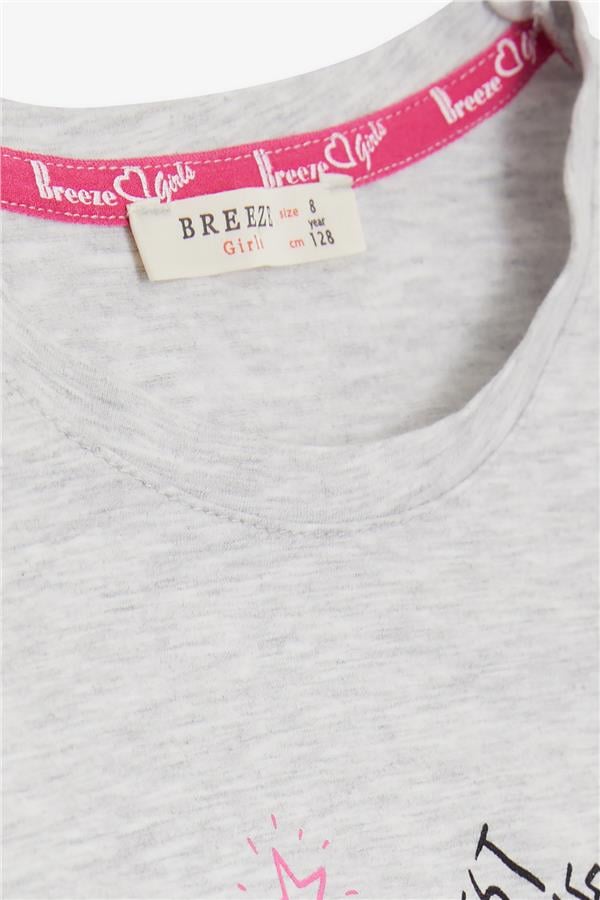 Girls' T-shirt with Colorful Text Print, Dream Theme, Light Grey Melange (Ages 5-10)