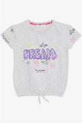 Girls' T-shirt with Colorful Text Print, Dream Theme, Light Grey Melange (Ages 5-10)