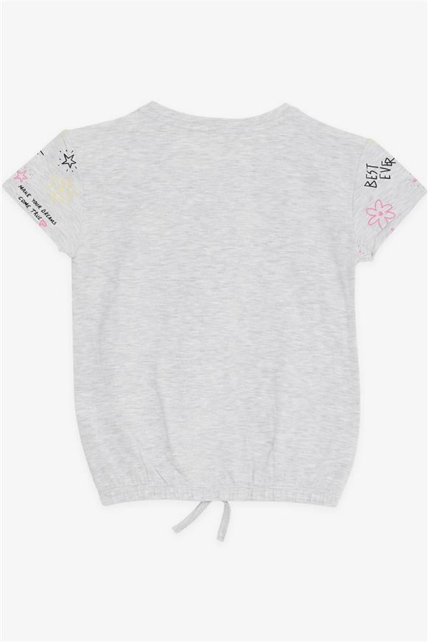 Girls' T-shirt with Colorful Text Print, Dream Theme, Light Grey Melange (Ages 5-10)