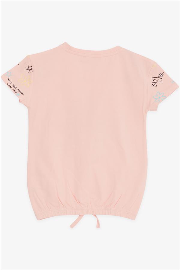 Girls' T-Shirt with Colorful Text Print, Dream Theme, Salmon (Ages 5-10)