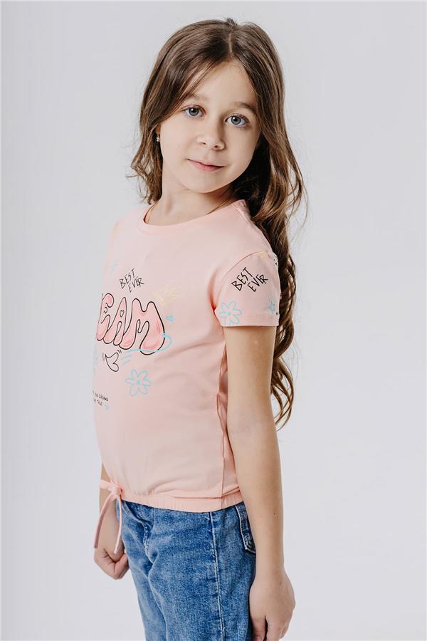 Girls' T-Shirt with Colorful Text Print, Dream Theme, Salmon (Ages 5-10)