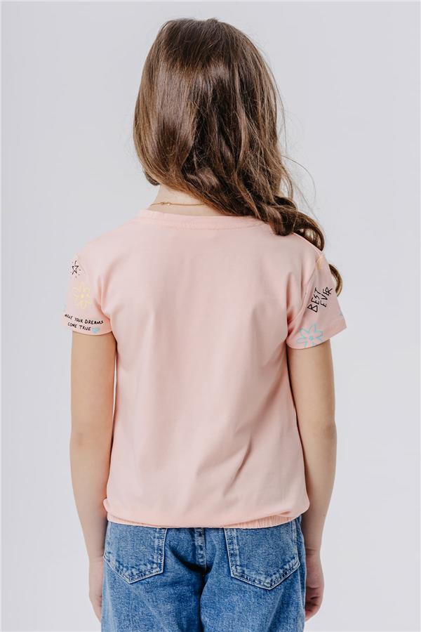 Girls' T-Shirt with Colorful Text Print, Dream Theme, Salmon (Ages 5-10)