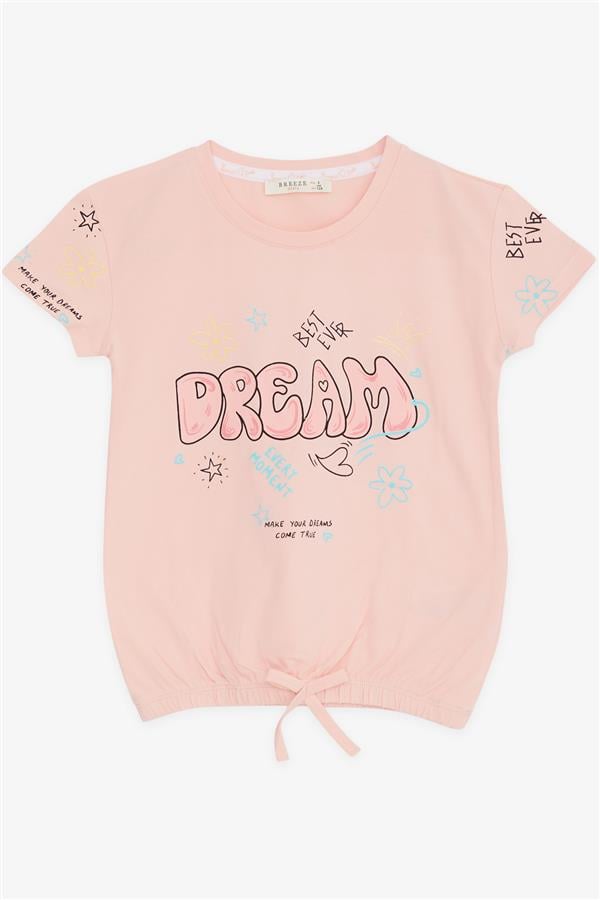 Girls' T-Shirt with Colorful Text Print, Dream Theme, Salmon (Ages 5-10)