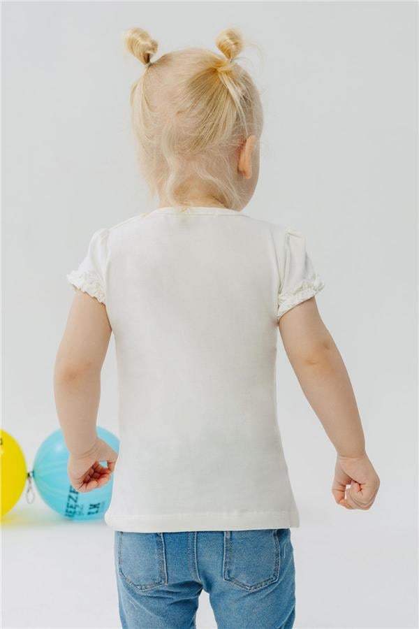 Girls' T-shirt with Cute Bird Print and Heart Design, Off-White (Ages 1-4)