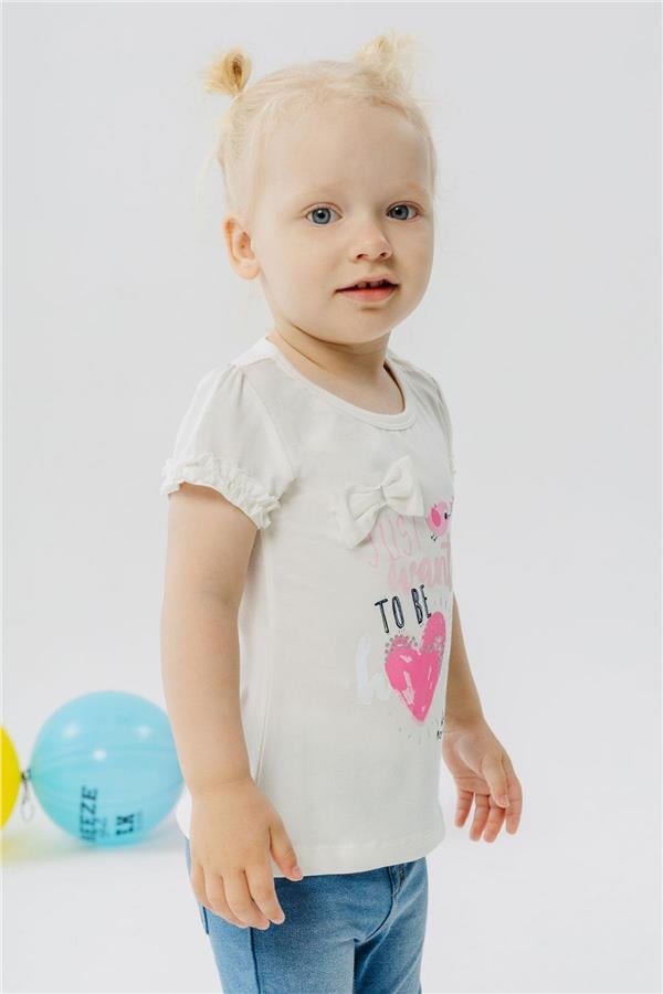 Girls' T-shirt with Cute Bird Print and Heart Design, Off-White (Ages 1-4)