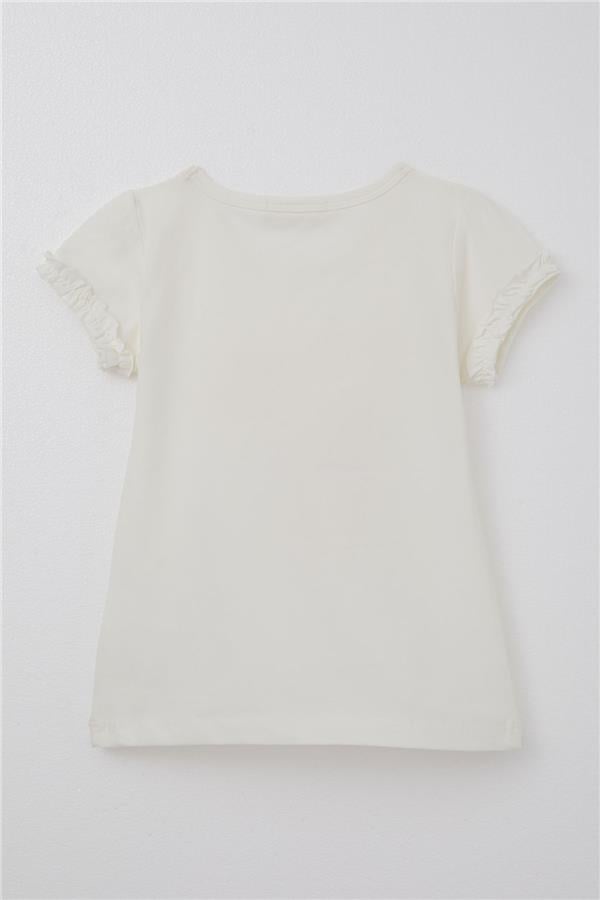 Girls' T-shirt with Cute Bird Print and Heart Design, Off-White (Ages 1-4)